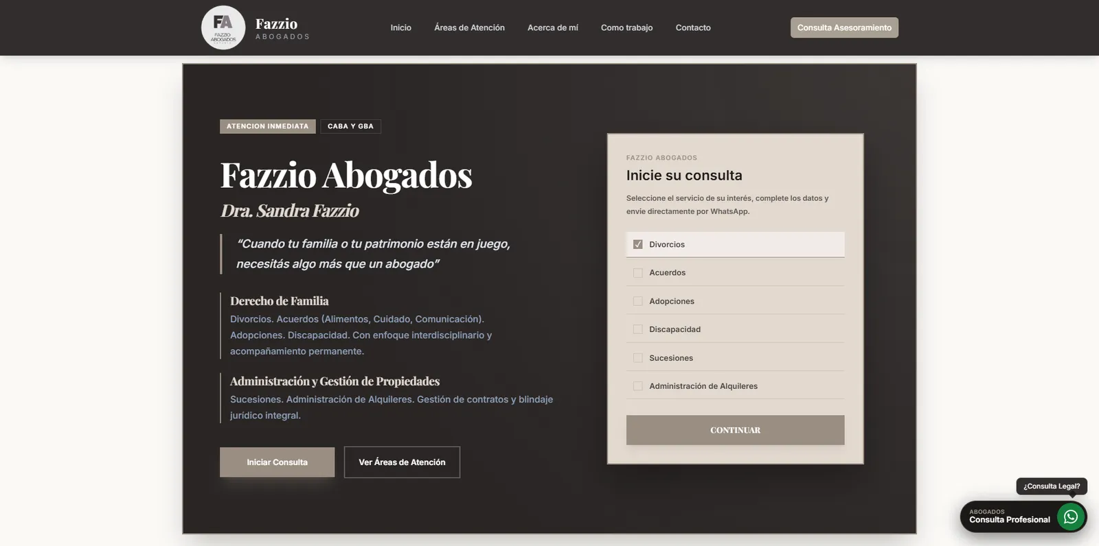 Vista principal de Fazzio Abogados